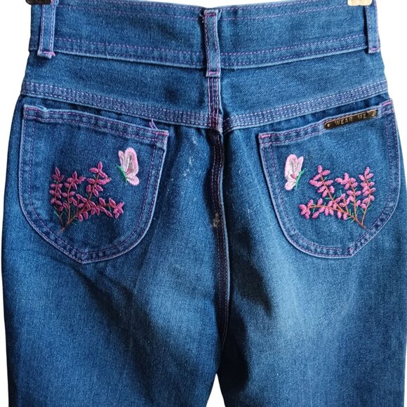 Vintage Girls DISCO JEANS 12 22x25 FIT 1980's WEAR ME BUTTERFLY POCKET DENIM - Picture 1 of 7